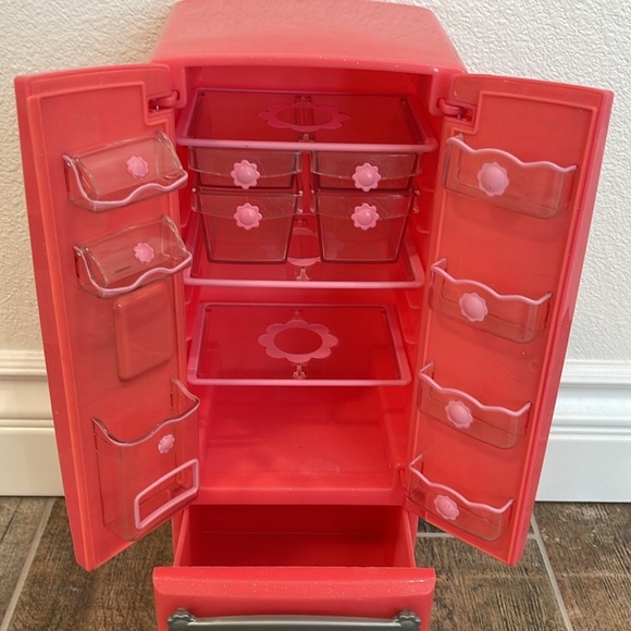 Pink Toy Refrigerator Pretend Play Dolls Accessories - Picture 3 of 9